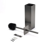 bathroom gun metal grey square toilet brush 304 stainless steel holder cup kit Stainless steel toilet brush set with holder.