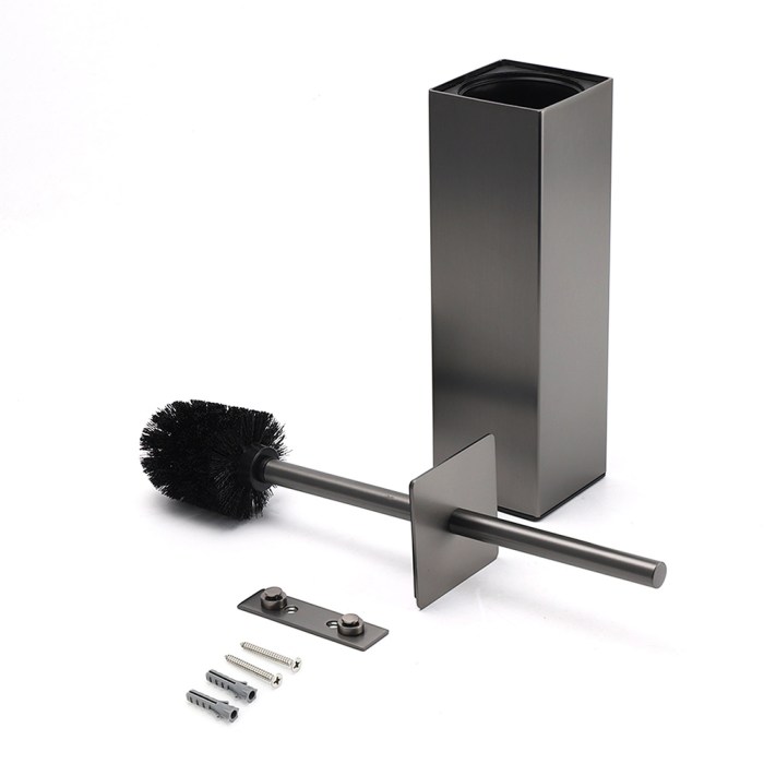 bathroom gun metal grey square toilet brush 304 stainless steel holder cup kit Stainless steel toilet brush set with holder.