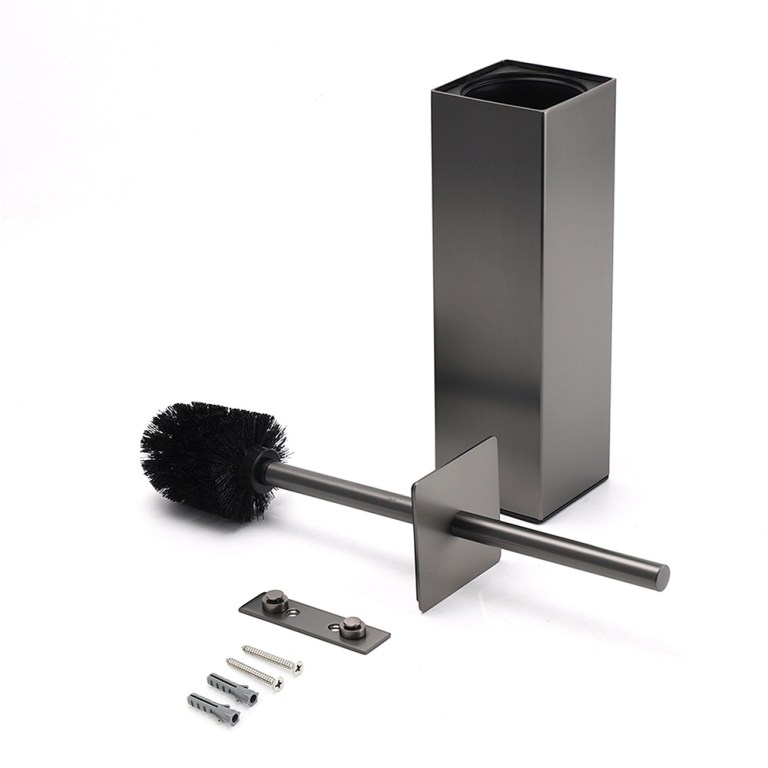 bathroom gun metal grey square toilet brush 304 stainless steel holder cup kit Stainless steel toilet brush set with holder.
