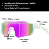 Pink polycarbonate sunglasses with measurements and details.