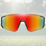 Colourful sports sunglasses with mirrored lenses.