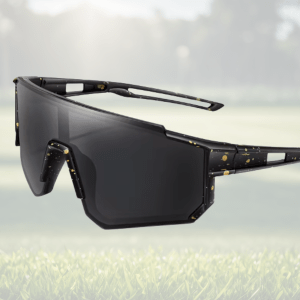 Black sports sunglasses with speckled design.