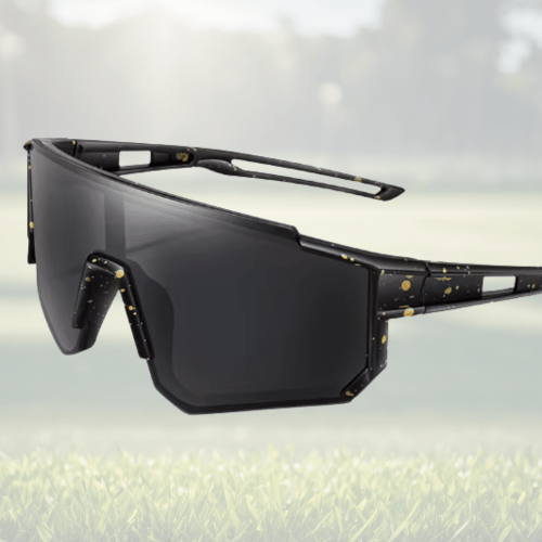 v1238 sjnrjb6 202602061032 00.png Black sports sunglasses with speckled design.