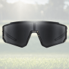 sportiq jnr kids jet black Stylish black sports sunglasses on blurred outdoor background.