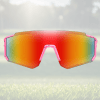 Colourful sports sunglasses with pink frame.