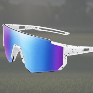 Stylish speckled sunglasses with blue reflective lenses.