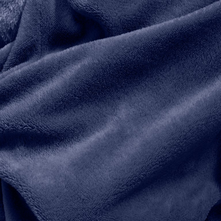 royal comfort snug hoodie nightwear super soft reversible coral fleece 750gsm navy Blue fleece fabric close-up with soft texture.