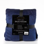 royal comfort snug hoodie nightwear super soft reversible coral fleece 750gsm navy Royal Comfort snug hoodie, blue, ultra-plush fabric.