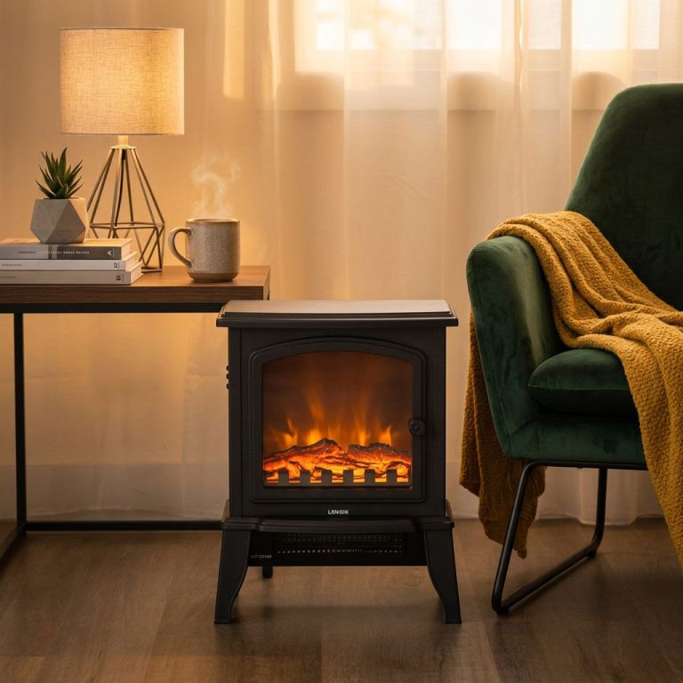 electric 1000w to 2000w fireplace heater with realistic log flame display
