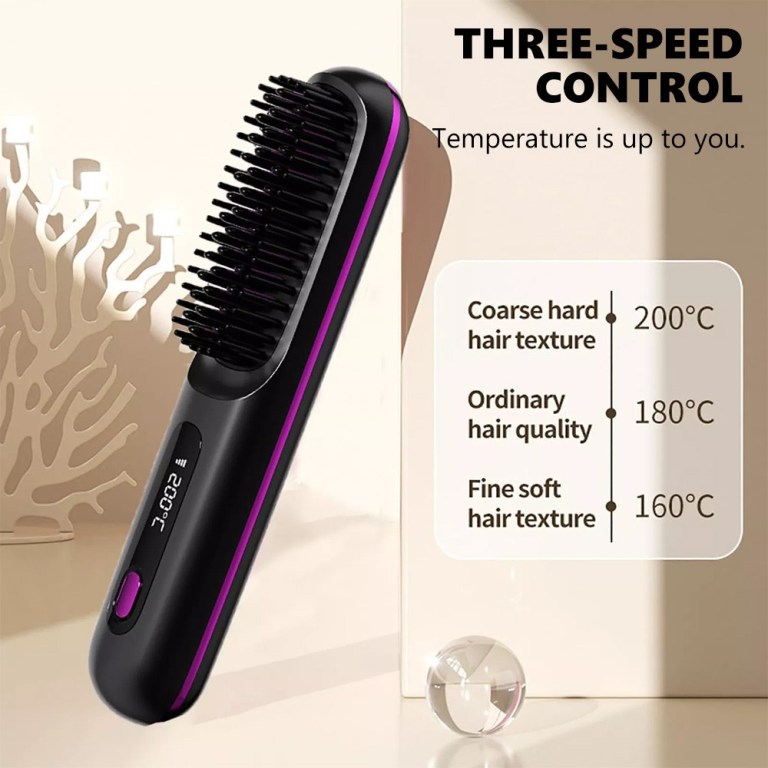 black hair straightener brush travel mini rechargeable hair styler fast heating
