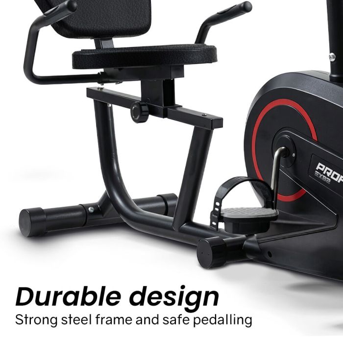 proflex magnetic recumbent exercise bike, lcd display, heart rate sensors, adjustable seat, 8 level resistance, comfortable seated home cardio fitness machine proflex magnetic recumbent exercise bike, lcd display, heart rate sensors, adjustable seat, 8 level resistance, comfortable seated home cardio fitness machine