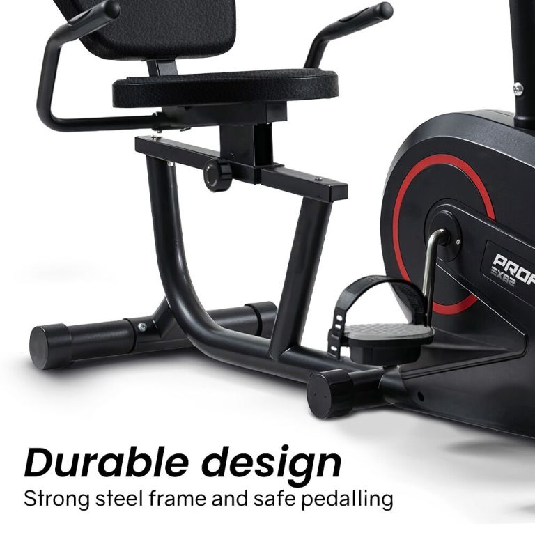 proflex magnetic recumbent exercise bike, lcd display, heart rate sensors, adjustable seat, 8 level resistance, comfortable seated home cardio fitness machine proflex magnetic recumbent exercise bike, lcd display, heart rate sensors, adjustable seat, 8 level resistance, comfortable seated home cardio fitness machine