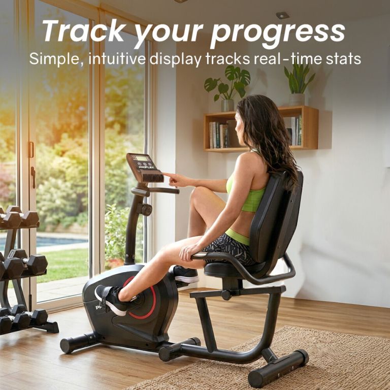 proflex magnetic recumbent exercise bike, lcd display, heart rate sensors, adjustable seat, 8 level resistance, comfortable seated home cardio fitness machine proflex magnetic recumbent exercise bike, lcd display, heart rate sensors, adjustable seat, 8 level resistance, comfortable seated home cardio fitness machine
