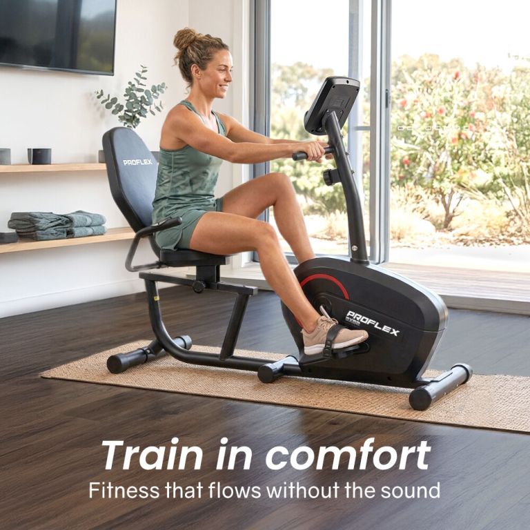proflex magnetic recumbent exercise bike, lcd display, heart rate sensors, adjustable seat, 8 level resistance, comfortable seated home cardio fitness machine proflex magnetic recumbent exercise bike, lcd display, heart rate sensors, adjustable seat, 8 level resistance, comfortable seated home cardio fitness machine