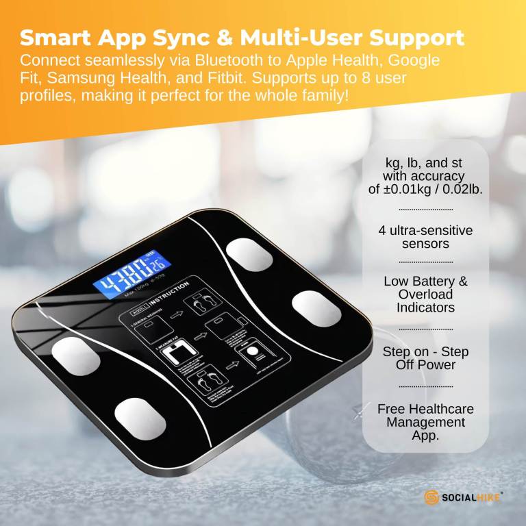 bluetooth smart body fat scale black digital bmi weight usb recharge with app