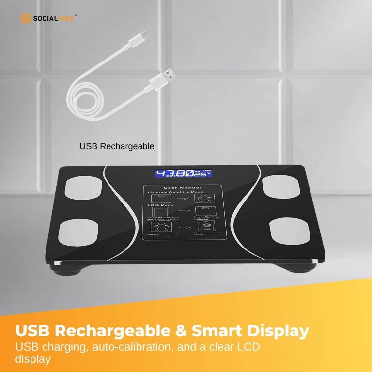 bluetooth smart body fat scale black digital bmi weight usb recharge with app