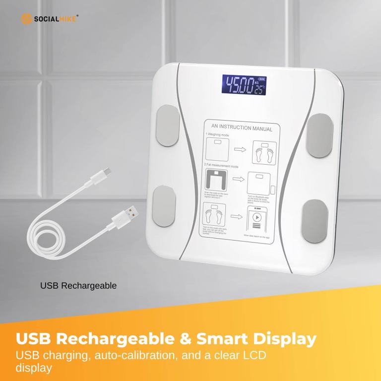 bluetooth smart body fat scale white digital bmi weight usb recharge with app
