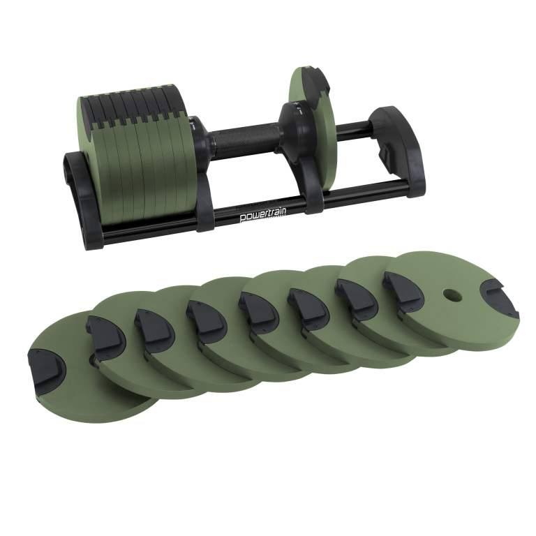 powertrain eon dial up 36kg adjustable dumbbell green