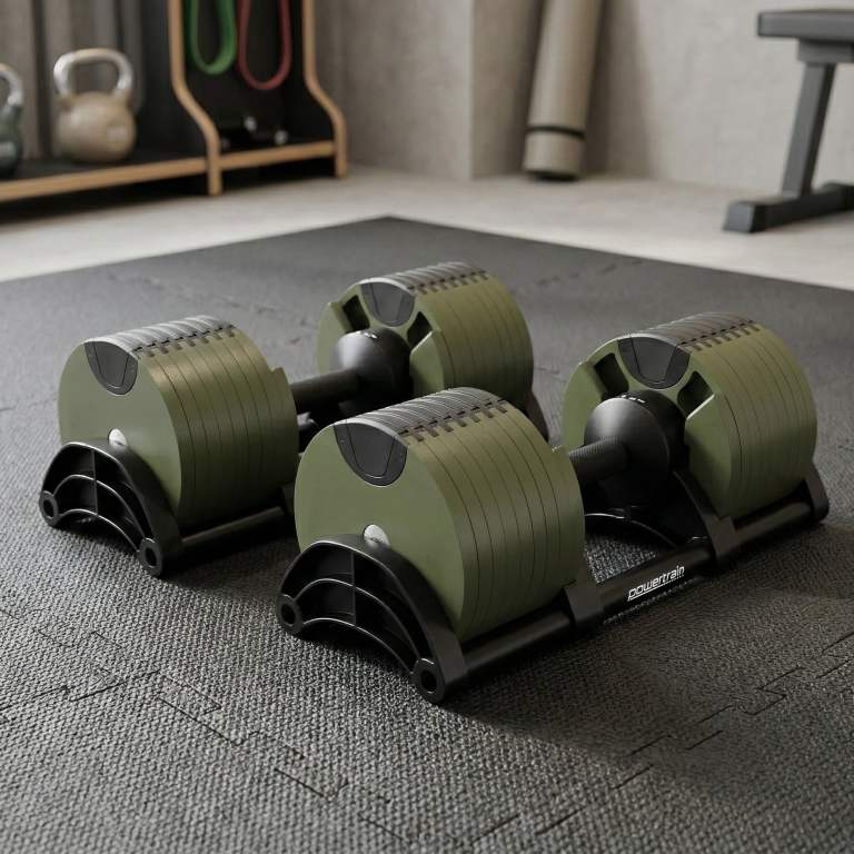 powertrain eon dial up 72kg adjustable dumbbells pair green powertrain eon dial up 72kg adjustable dumbbells pair green