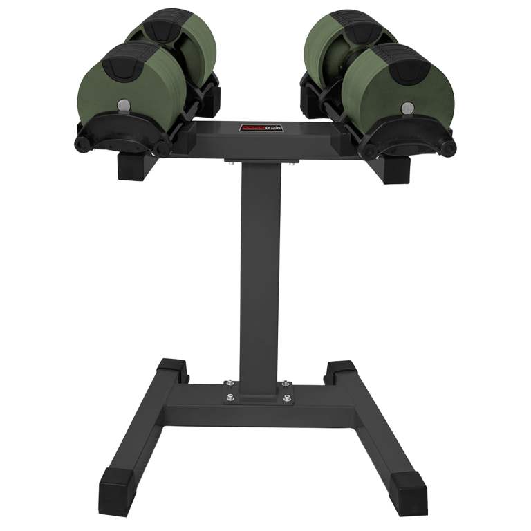 powertrain eon dial up 72kg adjustable dumbbells pair with stand green powertrain eon dial up 72kg adjustable dumbbells pair with stand green