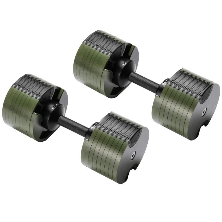 powertrain eon dial up 90kg adjustable dumbbells pair green