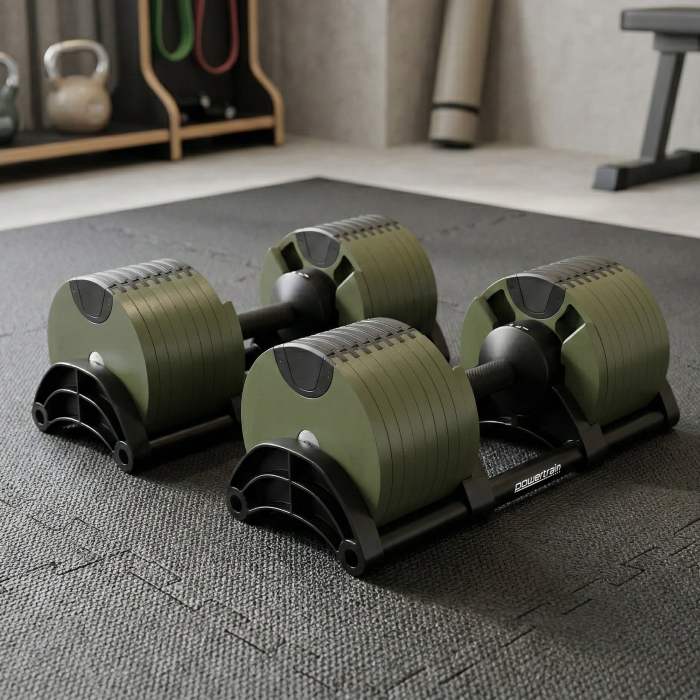 powertrain eon dial up 90kg adjustable dumbbells pair green powertrain eon dial up 90kg adjustable dumbbells pair green