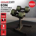 powertrain eon dial up 90kg adjustable dumbbells pair with stand green powertrain eon dial up 90kg adjustable dumbbells pair with stand green