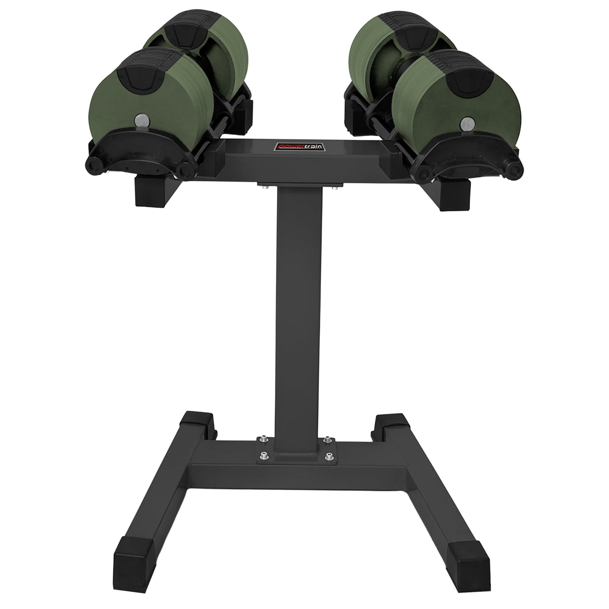 powertrain eon dial up 90kg adjustable dumbbells pair with stand green