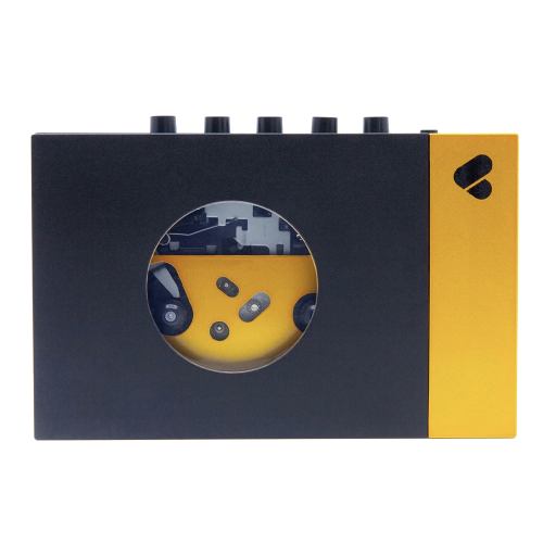Retro-style black and yellow Bluetooth cassette player
