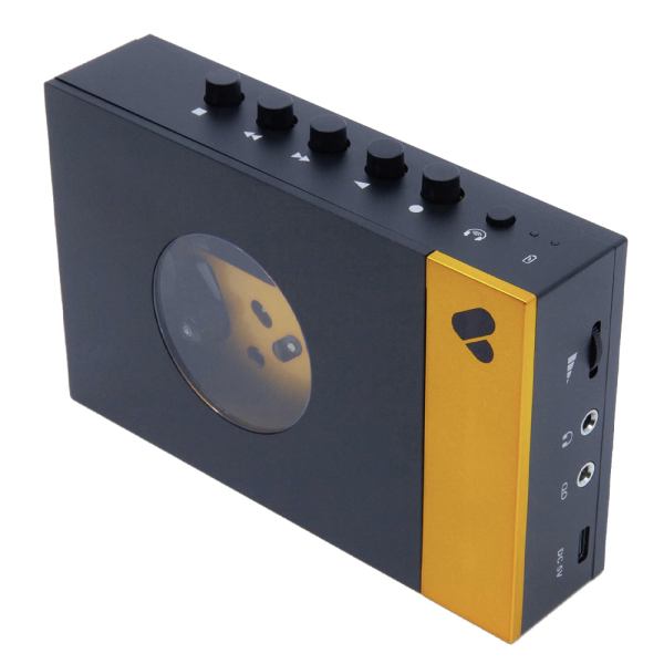 Modern black and gold portable audio player