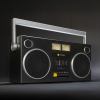 we are rewind getto blaster cassette player & recorder curtis, black Retro boombox with dual speakers and cassette player.