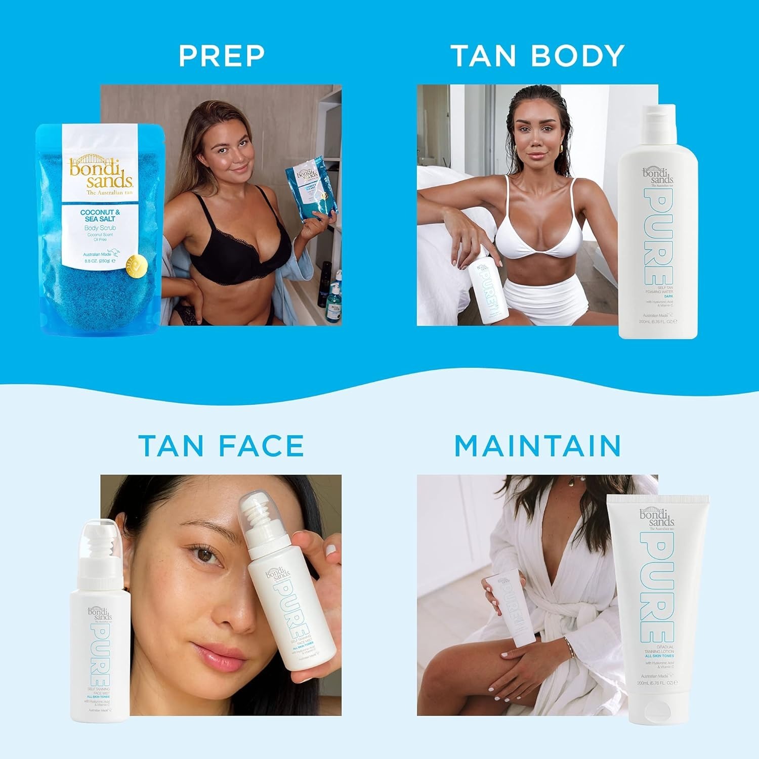 bondi sands 200m l pure self tanning foaming water w/ hyaluronic acid vegan