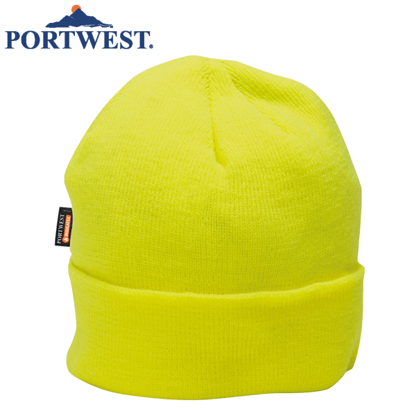 portwest insulatex hi vis beanie fleece thermal insulated workwear hat yellow