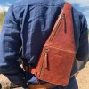 pierre cardin mens sling bag rustic leather crossbody chest backpack chestnut