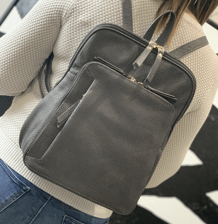 pierre cardin womens leather backpack bag with pocket front multi zip slate pierre cardin womens leather backpack bag with pocket front multi zip slate