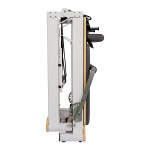 Folded treadmill for compact storage solution.
