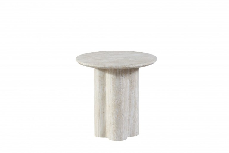 signorina side table 50cm Round travertine table with cylindrical base.