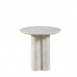 signorina side table 50cm Round travertine table with unique pedestal base.