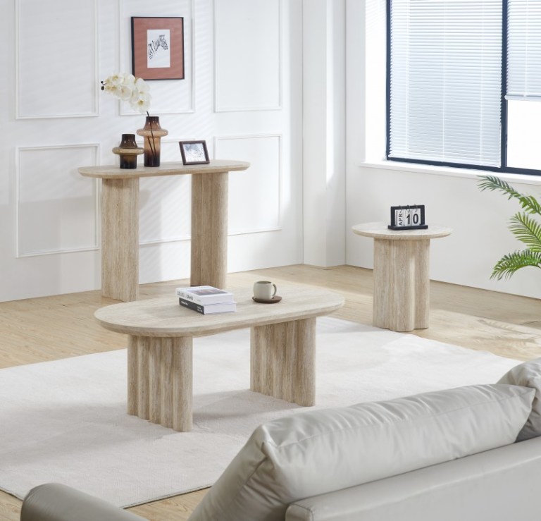 signorina side table 50cm Elegant beige living room with modern furniture.