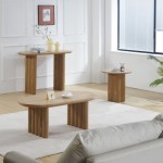 Modern wooden coffee tables in stylish living room