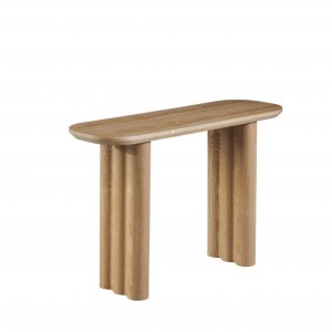 Modern wooden console table with unique leg design.