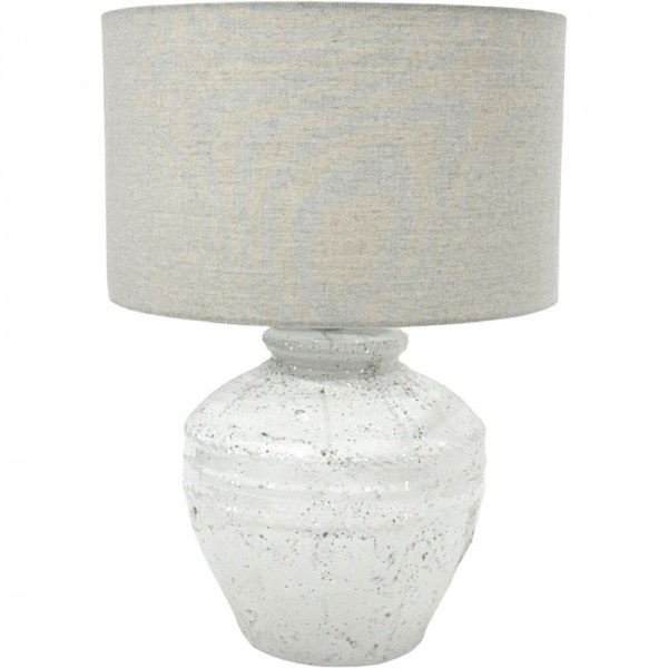 v637 e689018 202603021120 00.jpg Ceramic table lamp with grey fabric shade.