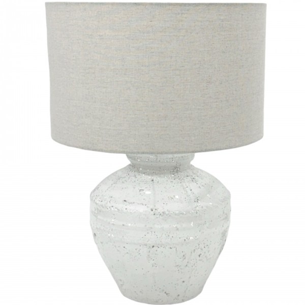 matin table lamp 47cm White ceramic table lamp with grey shade.