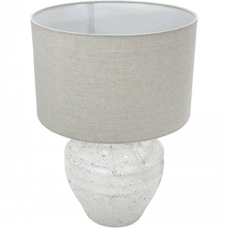 Grey table lamp with white speckled base.