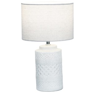 White ceramic table lamp with textured pattern