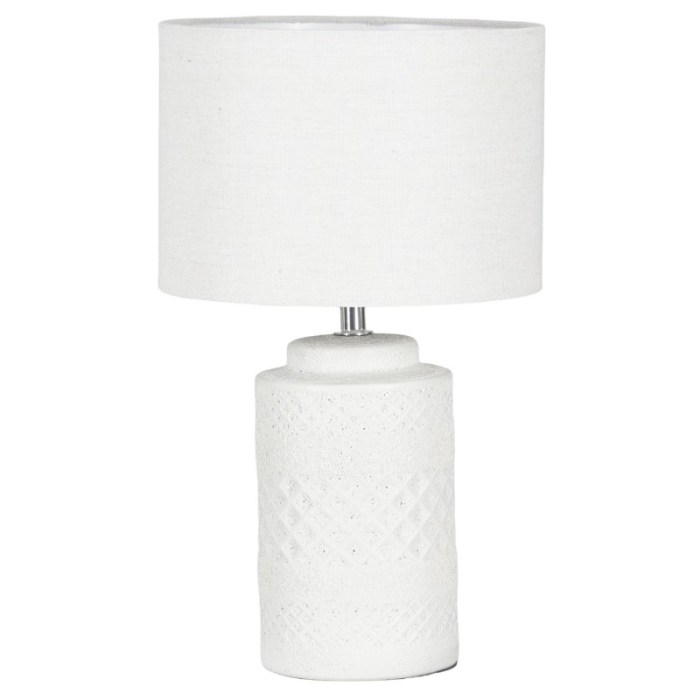 White ceramic table lamp with textured base