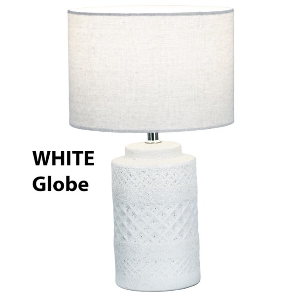yarra table lamp 38cm White textured table lamp with linen shade.