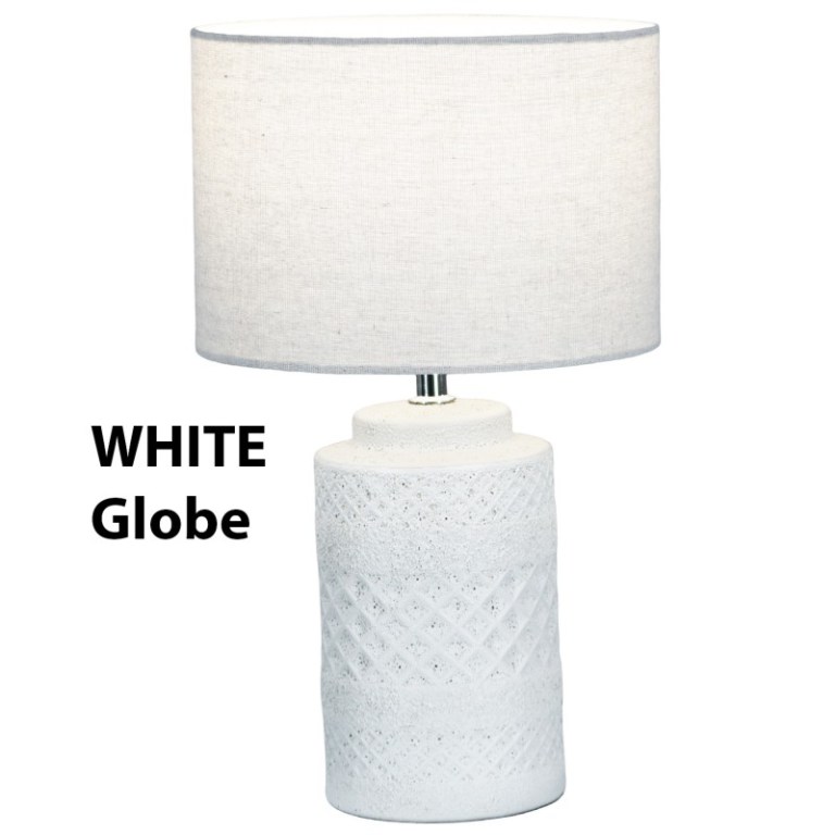 yarra table lamp 38cm White textured table lamp with linen shade.