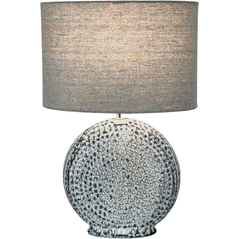 Textured ceramic table lamp with grey shade.