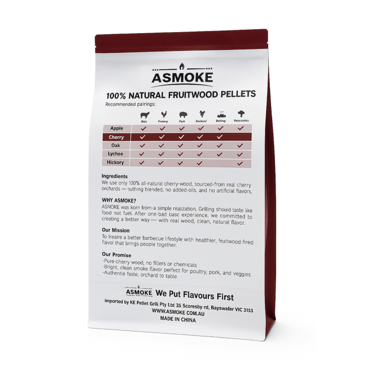 asmoke 100% natural cherry wood bbq smoker pellets (9kg / 20lbs) ASmoke fruitwood pellets for barbecuing, diverse flavours.
